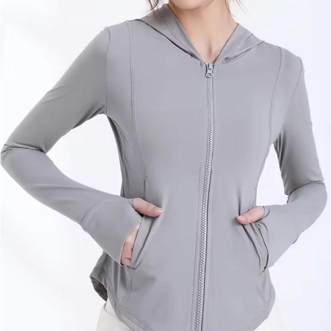 Zipper Hoodie UPF50+ Ice Silk Anti UV Sun Protective Sunscreen Yoga Clothing