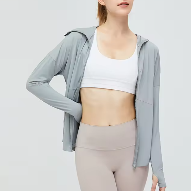 Sun Protection UPF 50+ Full Zip Hooded Long Sleeve Cooling Sunscreen Clothing