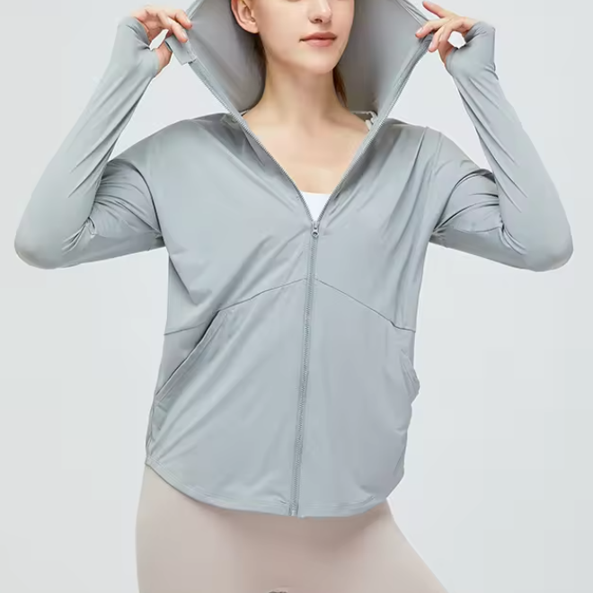 Sun Protection UPF 50+ Full Zip Hooded Long Sleeve Cooling Sunscreen Clothing