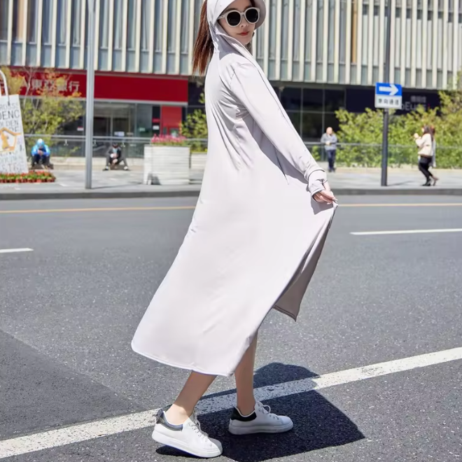 Ice Silk Hooded Long Sun Protection Clothing