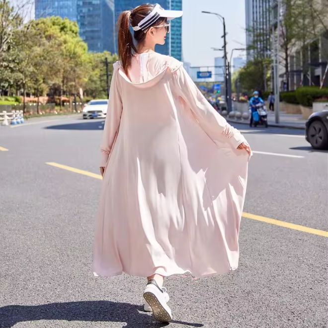 Ice Silk Hooded Long Sun Protection Clothing