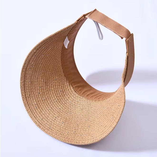 Elegant Pearl Straw Wide Brim Visor Straw Hat