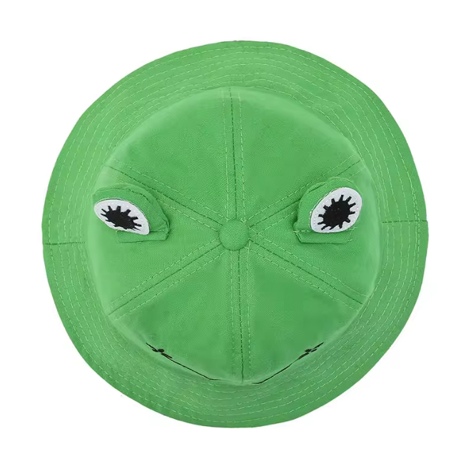 Cotton Sun Embroidery Funny Frog Bucket Hat