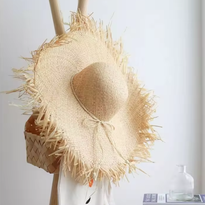 Handmade Straw Sun Large Wide Brim Natural Beach Floppy hat