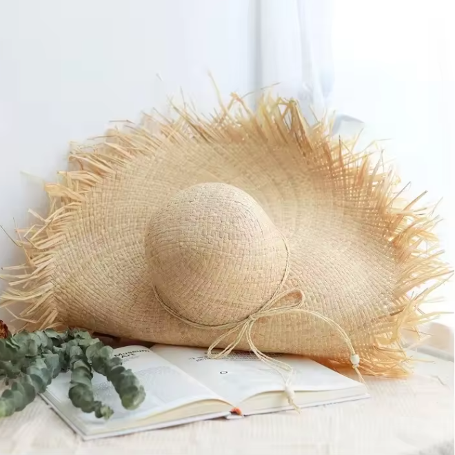 Handmade Straw Sun Large Wide Brim Natural Beach Floppy hat