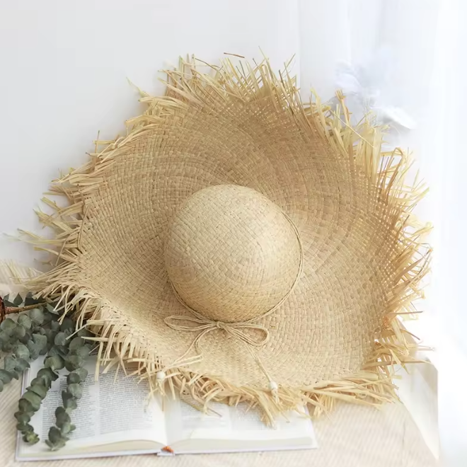 Handmade Straw Sun Large Wide Brim Natural Beach Floppy hat