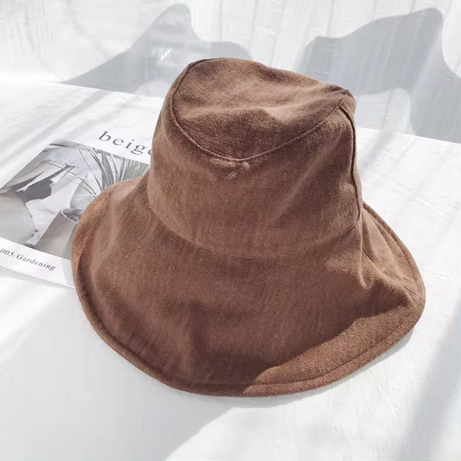 Outdoor Wide Brim Plain Cotton Linen Bucket Hat