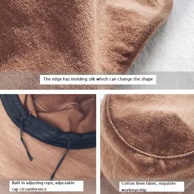 Outdoor Wide Brim Plain Cotton Linen Bucket Hat