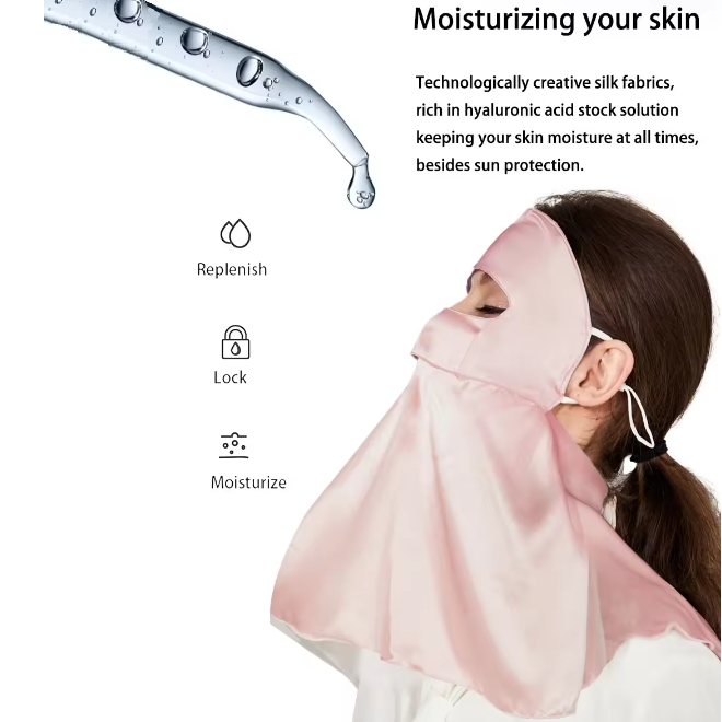 UPF50 Silk Full Face Sunscreen Mask For Summer Outdoor Activities