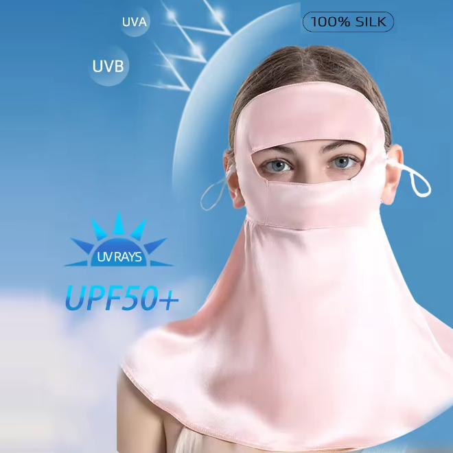 UPF50 Silk Full Face Sunscreen Mask For Summer Outdoor Activities