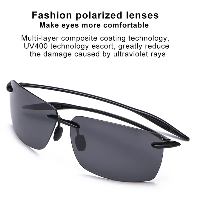 Rimless Mens Ultralight Polarized Mirror Lenses Sunglasses