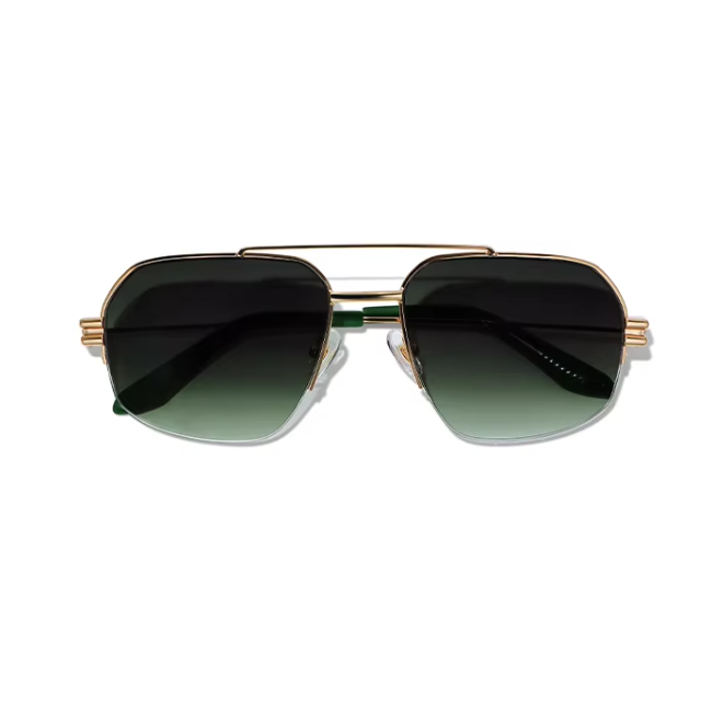 Semi Rimless Double Bridge UV Protective Metal Sunglasses