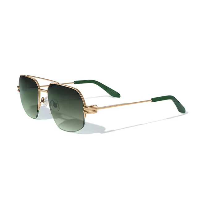 Semi Rimless Double Bridge UV Protective Metal Sunglasses