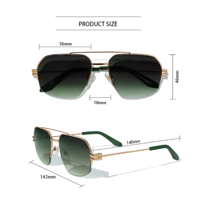 Semi Rimless Double Bridge UV Protective Metal Sunglasses