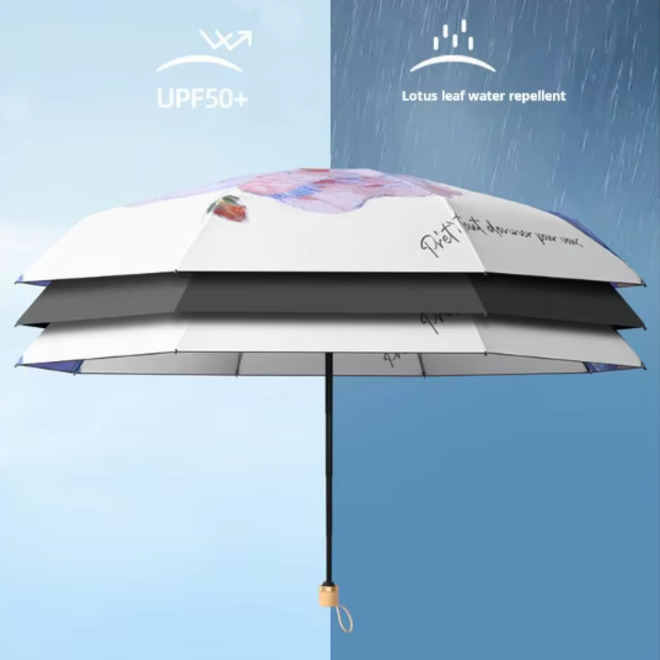 Three Fold Manual Double Printed All Weather Use Umbrella