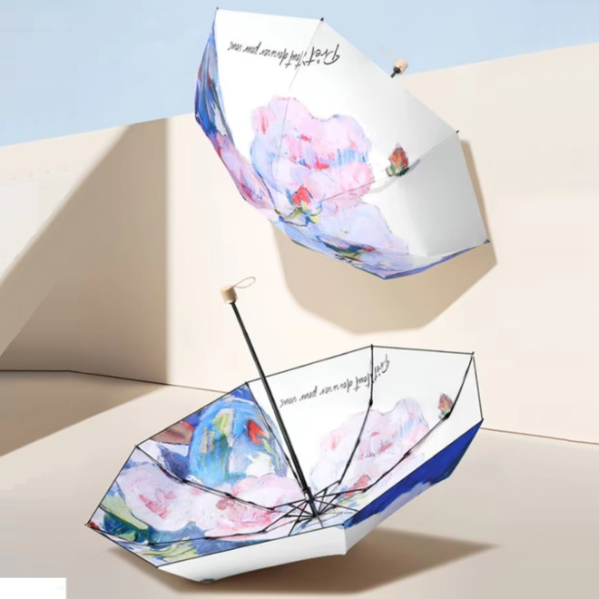 Three Fold Manual Double Printed All Weather Use Umbrella