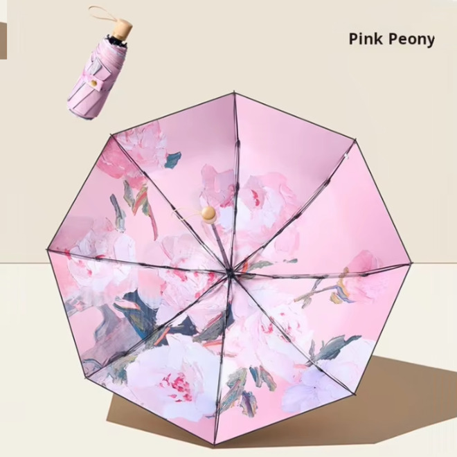 Three Fold Manual Double Printed All Weather Use Umbrella