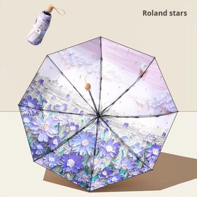 Three Fold Manual Double Printed All Weather Use Umbrella