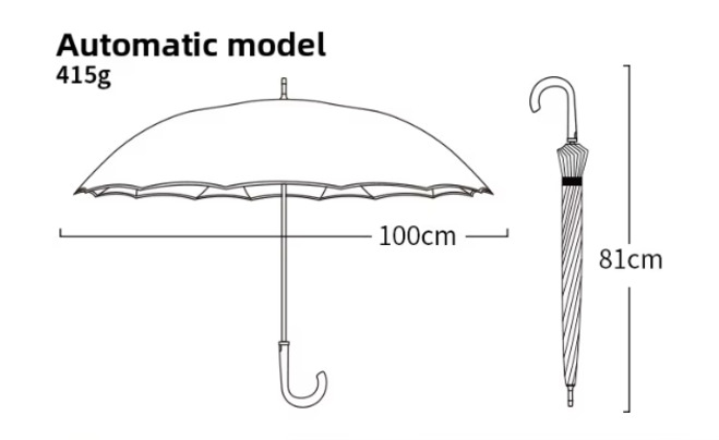 Wind Resistant Womens One Piece Hook Long Handled Semi Auto Open Large Umbrella