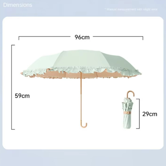 Parasol Black Coating Anti UV Lace 3 Folding Princess Umbrella
